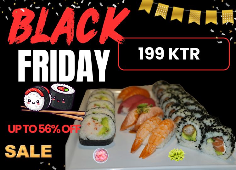 sushi Black Friday Fashion Sale Facebook Cover (750 x 540 px) Black Friday Sushi – Kun 199 kr 🍣🔥 - Billede 1